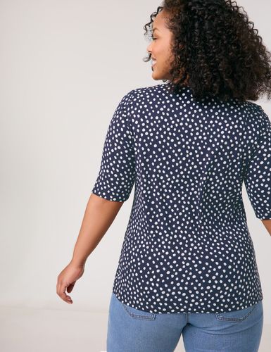 SAMOON Gepunktetes Halbarmshirt mit Zierring