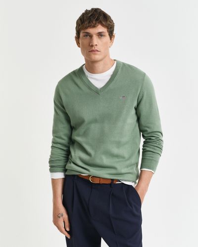 GANT Klassischer V-Neck Pullover aus Baumwolle