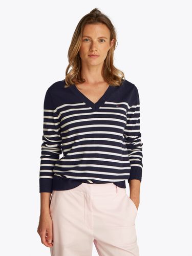 TOMMY HILFIGER CO JERSEY STITCH LS V-NK SWEATER S