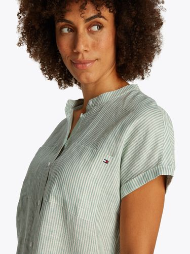 TOMMY HILFIGER ESS LINEN COLLARLESS S/S BLOUSE