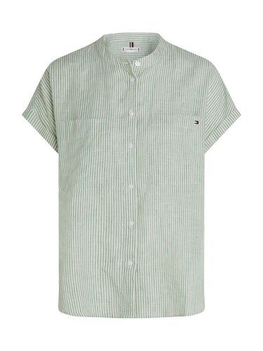 TOMMY HILFIGER ESS LINEN COLLARLESS S/S BLOUSE