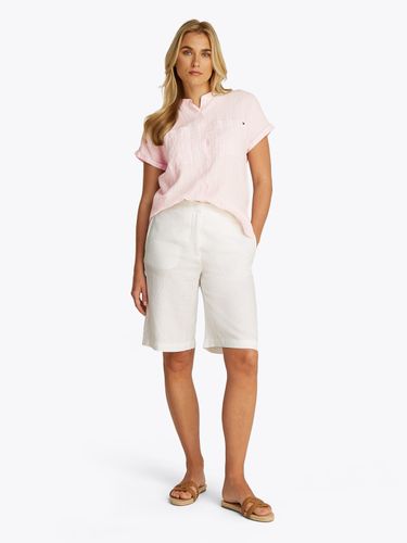TOMMY HILFIGER ESS LINEN COLLARLESS S/S BLOUSE