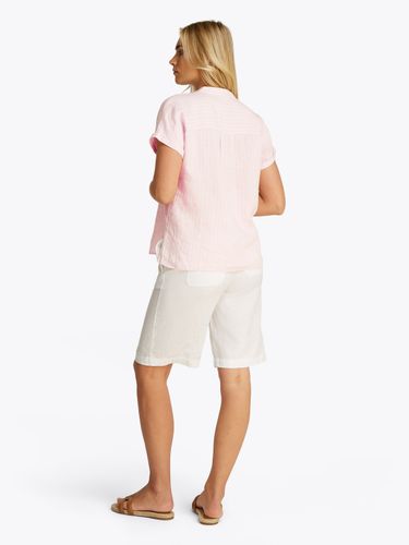 TOMMY HILFIGER ESS LINEN COLLARLESS S/S BLOUSE