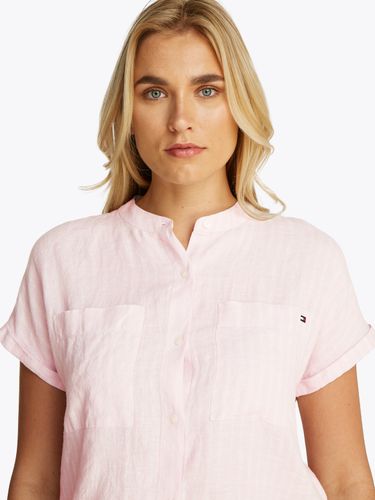 TOMMY HILFIGER ESS LINEN COLLARLESS S/S BLOUSE