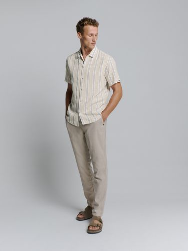 NO EXCESS Shirt Short Sleeve Dobby Vertical Stripe With Linen
