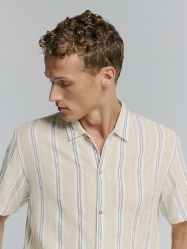 NO EXCESS Shirt Short Sleeve Dobby Vertical Stripe With Linen