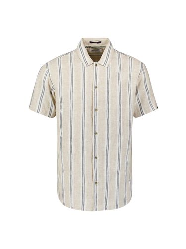 NO EXCESS Shirt Short Sleeve Dobby Vertical Stripe With Linen