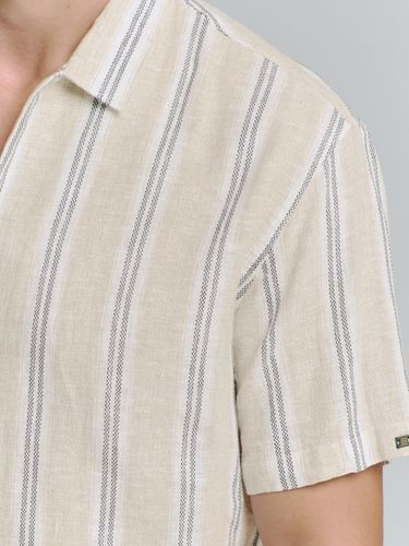 NO EXCESS Shirt Short Sleeve Dobby Vertical Stripe With Linen