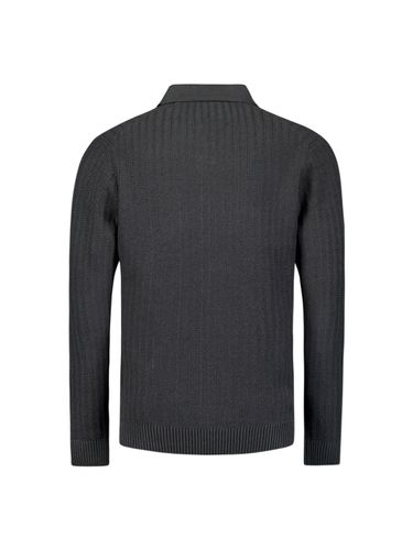 NO EXCESS Pullover Open Polo Collar Relief Knit
