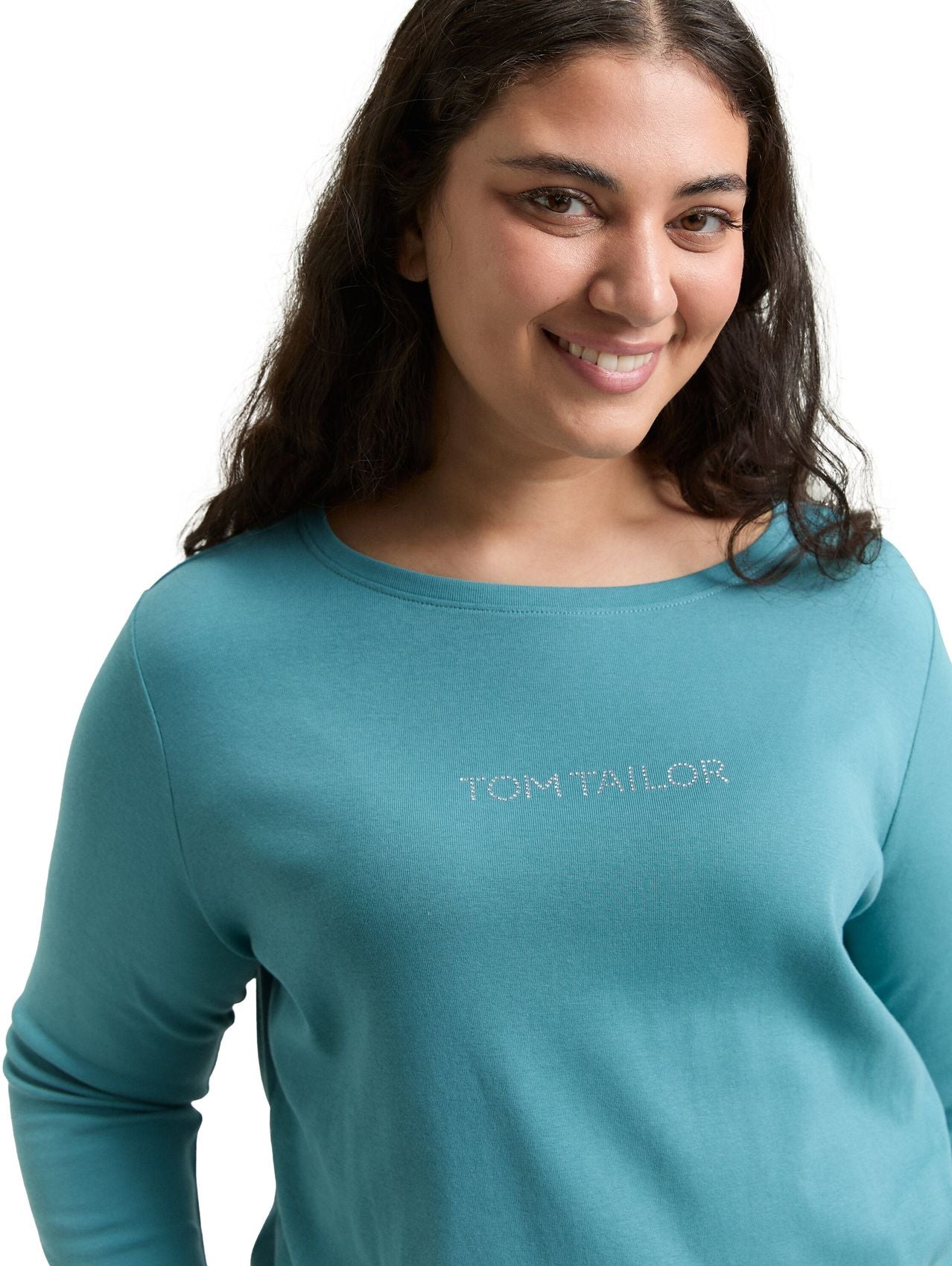 Plus Size - Slim Fit Langarmshirt mit Glitzer-Logo