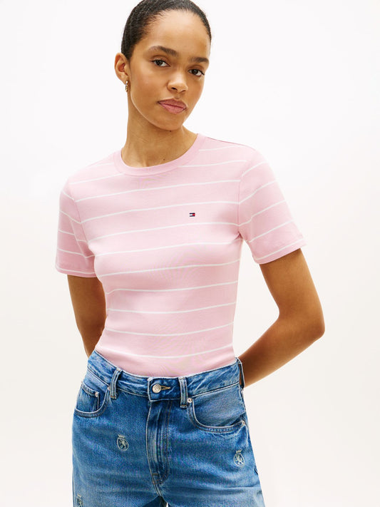 TOMMY HILFIGER Flag Embroidery Crew Neck Slim T-Shirt M