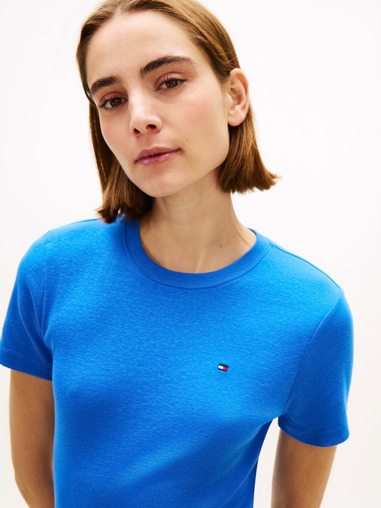 TOMMY HILFIGER Flag Embroidery Crew Neck Slim T-Shirt