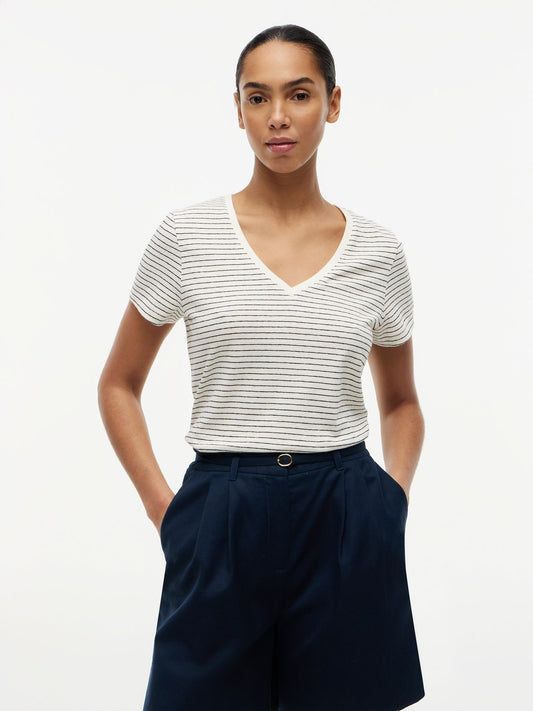 TOMMY HILFIGER T-Shirt mit V-Ausschnitt aus Leinenmix
