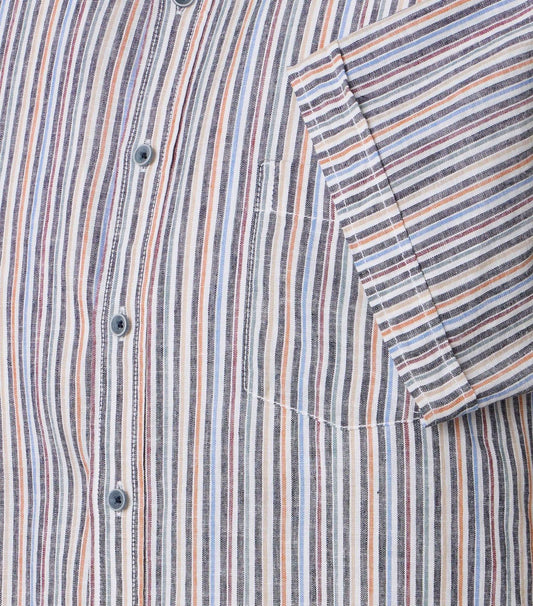 CASA MODA Gemustertes Leinenmix-Kurzarmhemd
