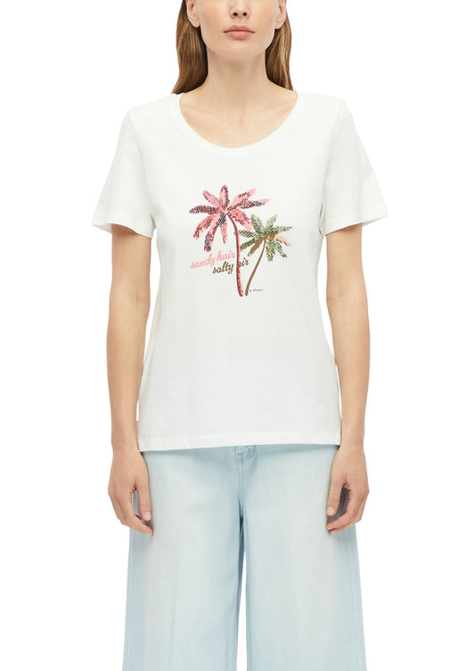 S.OLIVER T-Shirt mit Print und Schmuckdetails