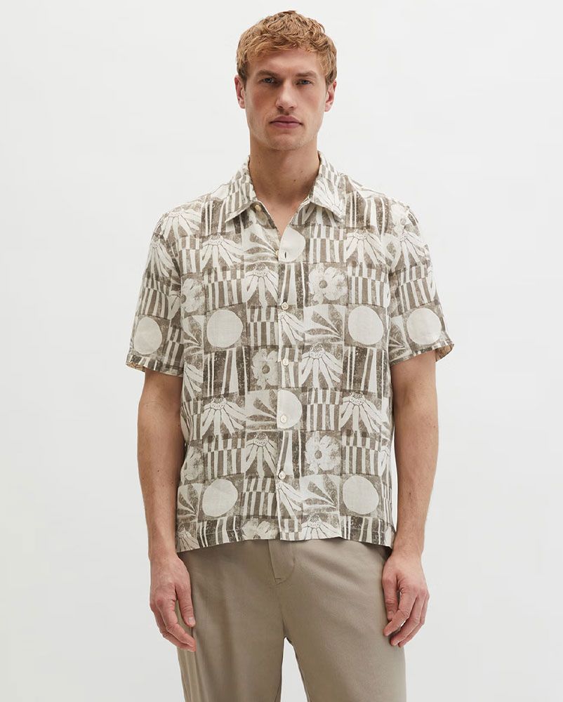 MARC O'POLO Kurzarm-Leinenhemd mit Allover-Print