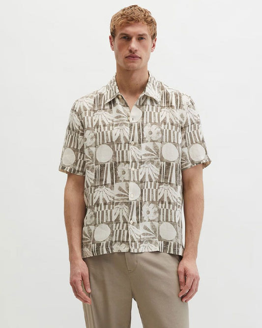 MARC O'POLO Kurzarm-Leinenhemd mit Allover-Print
