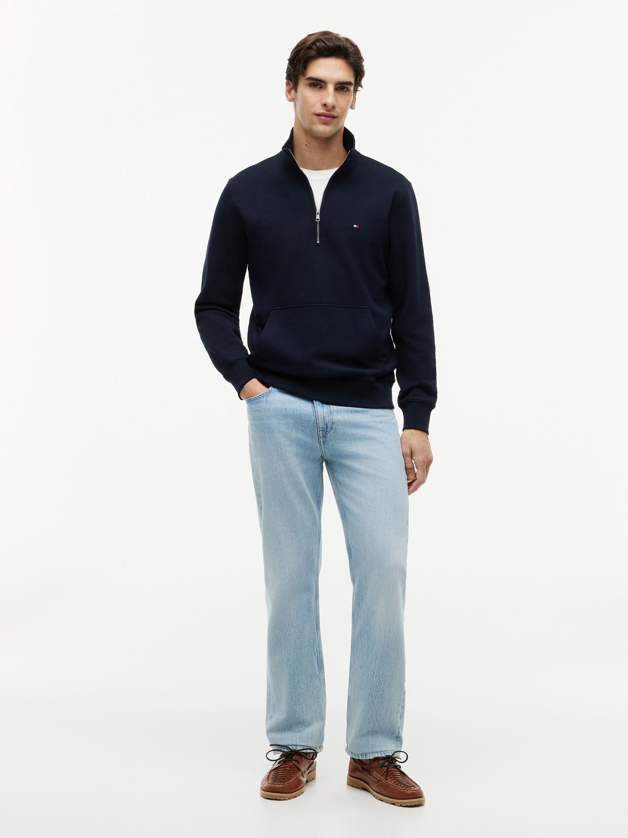 TOMMY HILFIGER Sweatshirt mit Viertelreißverschluss und Stickerei