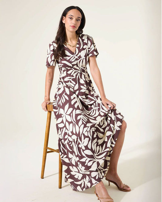 GARCIA Fließendes Maxikleid mit Blätter-Motiv