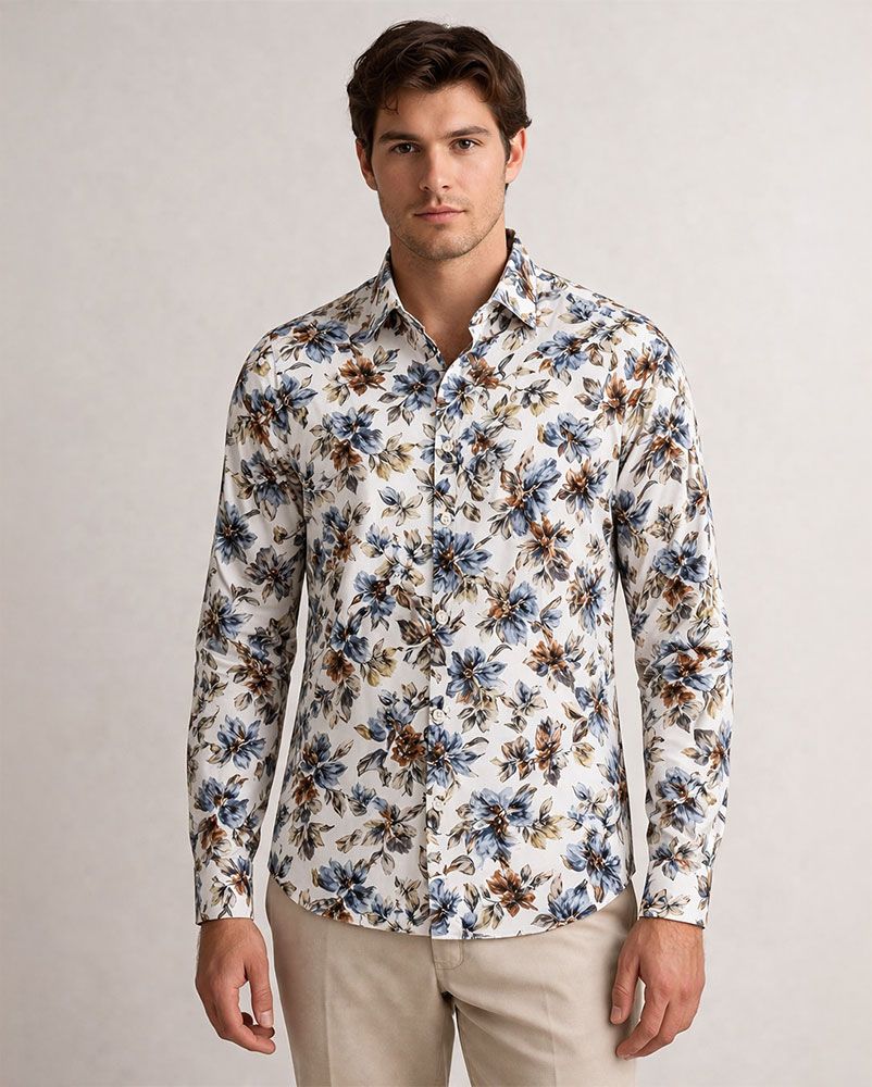 BRAX Leinenhemd mit floralem Print "Harold"