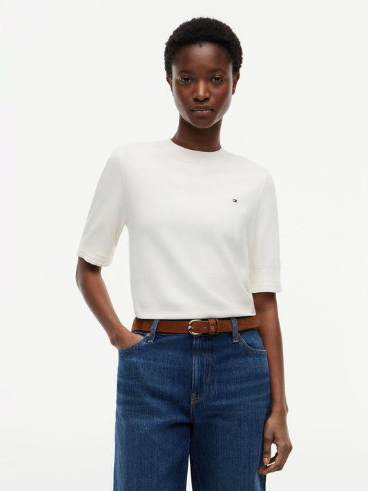 TOMMY HILFIGER Feinstrick-Pullover mit kurzen Ärmeln L