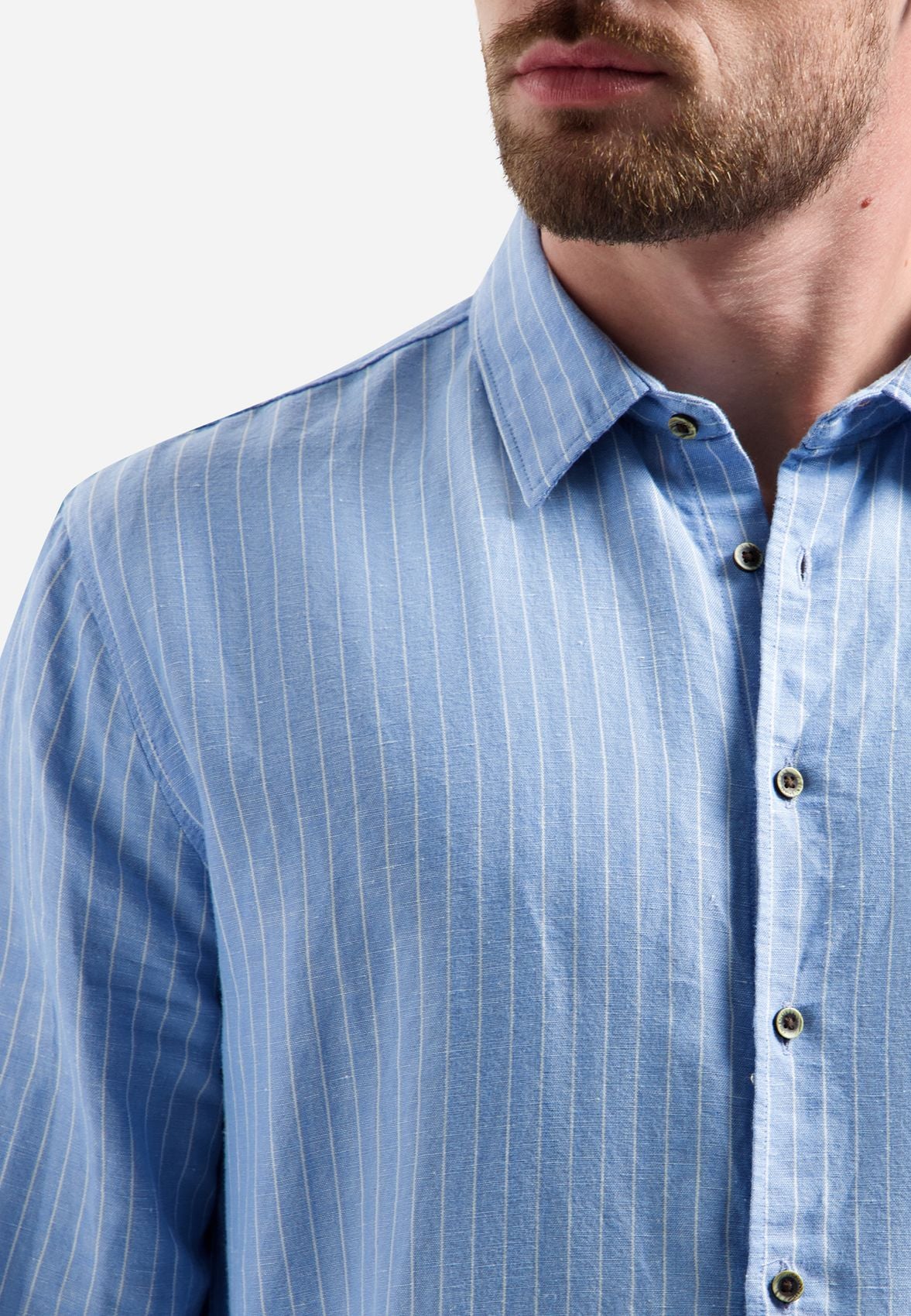NO EXCESS Shirt Vertical Small Stripe With Linen