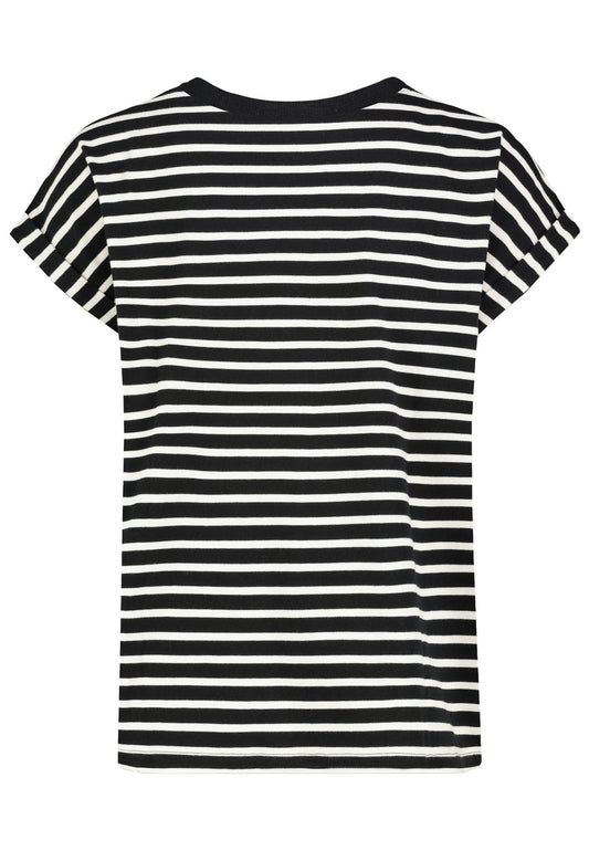 SUBLEVEL Damen, Shirt kurzarm, black-beige STRIPES