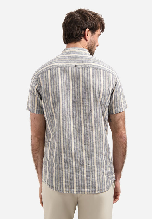 NO EXCESS Shirt Short Sleeve Yarn Dyed Dobby Stripe With Linen