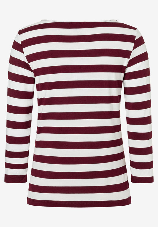MORE & MORE Striped Shirt, 3/4 Sleeve, pomegranate red offwhite jersey str