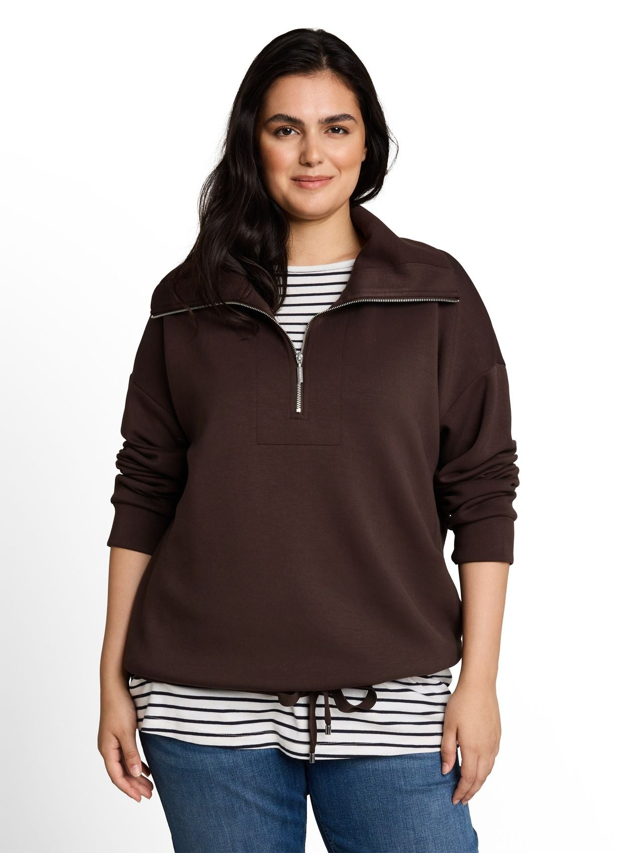 Plus Size - Troyer Sweatshirt aus Scuba