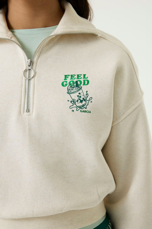 GARCIA Sweatshirt mit Troyerkragen und Frontprint