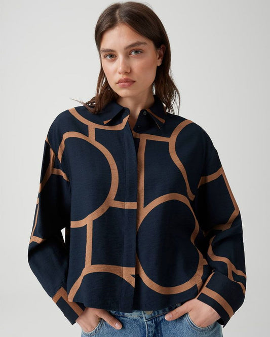 OPUS Kurz geschnittene Bluse mit grafischem Muster