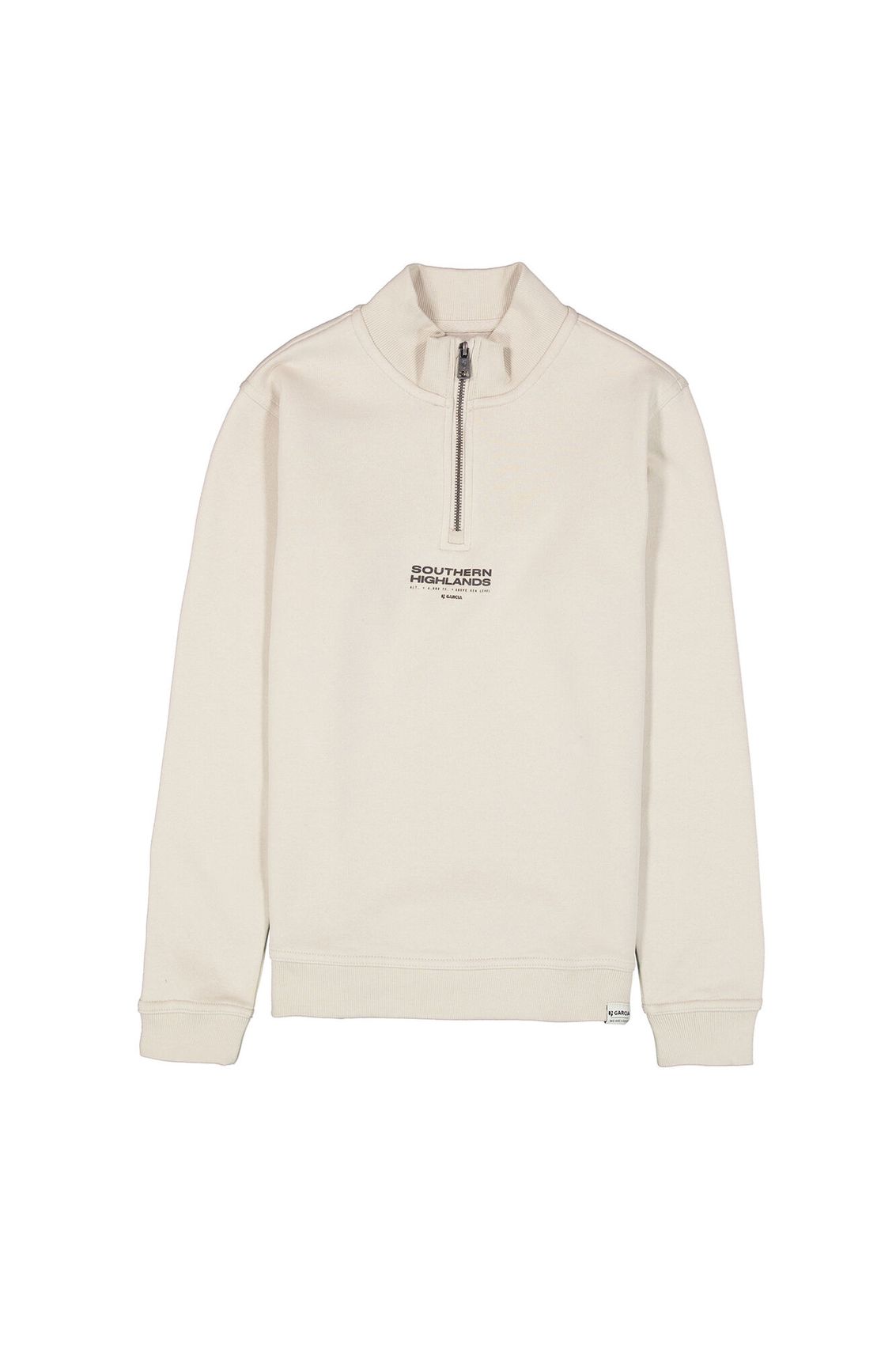 Beiger Pullover mit Viertel-Reißverschluss