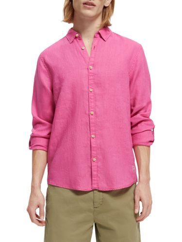 SCOTCH & SODA Linen shirt with sleeve roll-up, Cerise