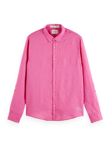 SCOTCH & SODA Linen shirt with sleeve roll-up, Cerise