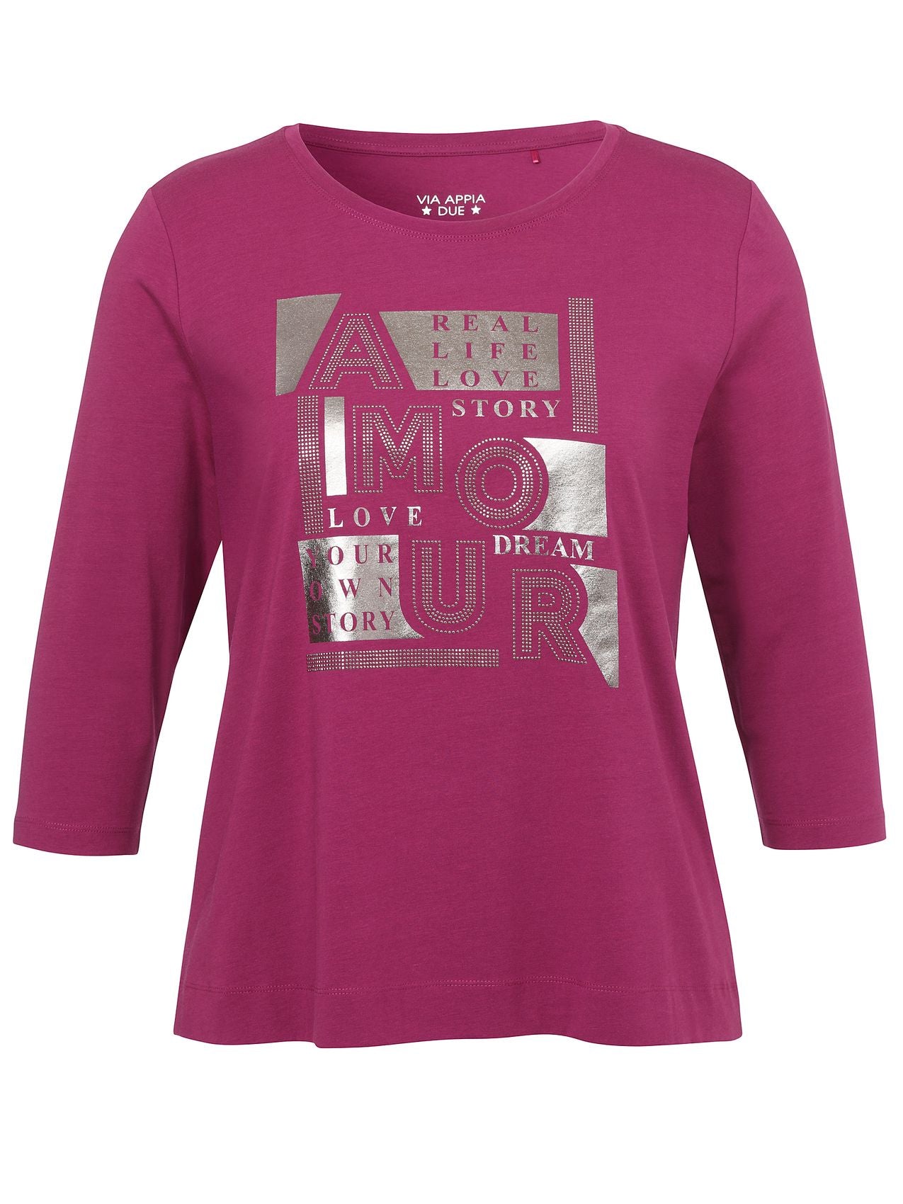 VIA APPIA T-Shirt Rundhals 3/4 Arm Motiv Strass 54