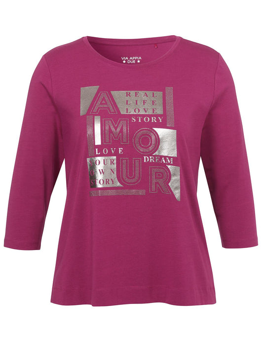 VIA APPIA T-Shirt Rundhals 3/4 Arm Motiv Strass 54