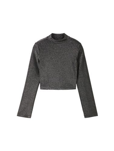 TOM TAILOR Cropped Langarmshirt mit Glitzer