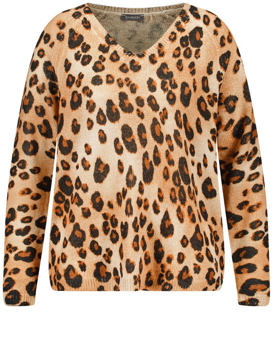 SAMOON Pullover mit Leo-Dessin