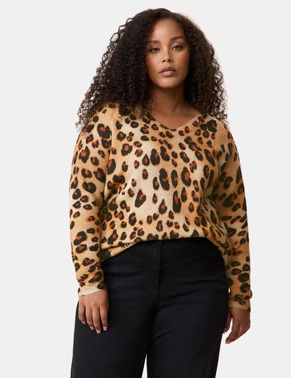 SAMOON Pullover mit Leo-Dessin