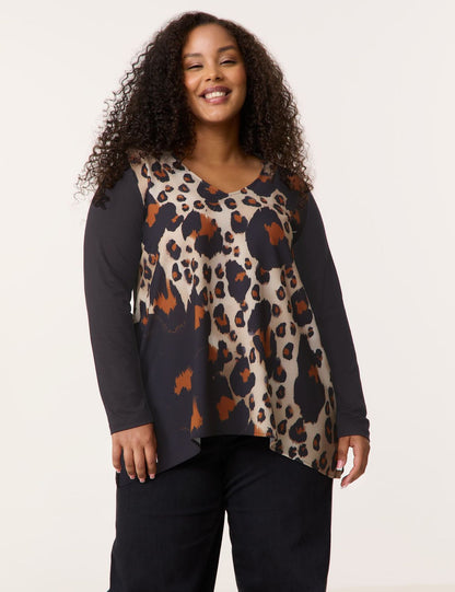 SAMOON Ausgestelltes Langarmshirt mit Leo-Print