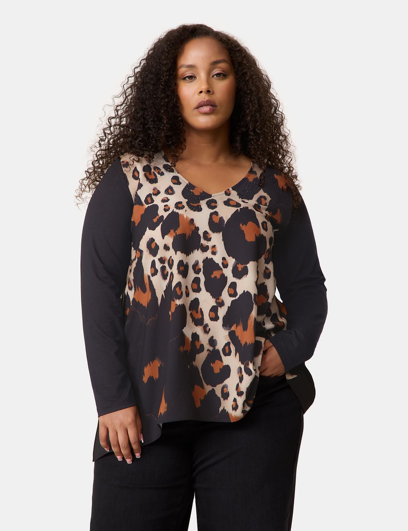SAMOON Ausgestelltes Langarmshirt mit Leo-Print