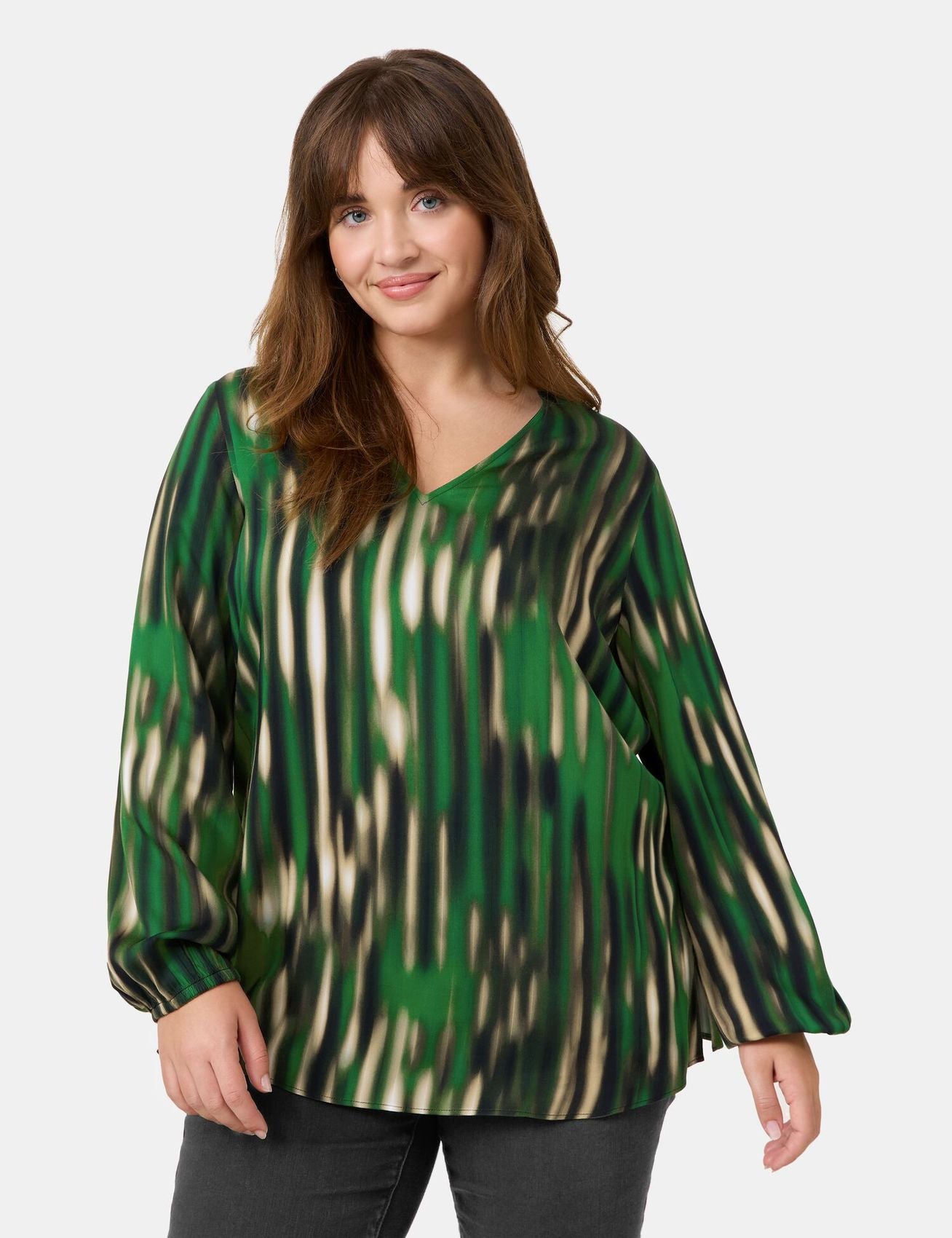 SAMOON Print-Bluse mit V-Ausschnitt