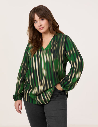 SAMOON Print-Bluse mit V-Ausschnitt