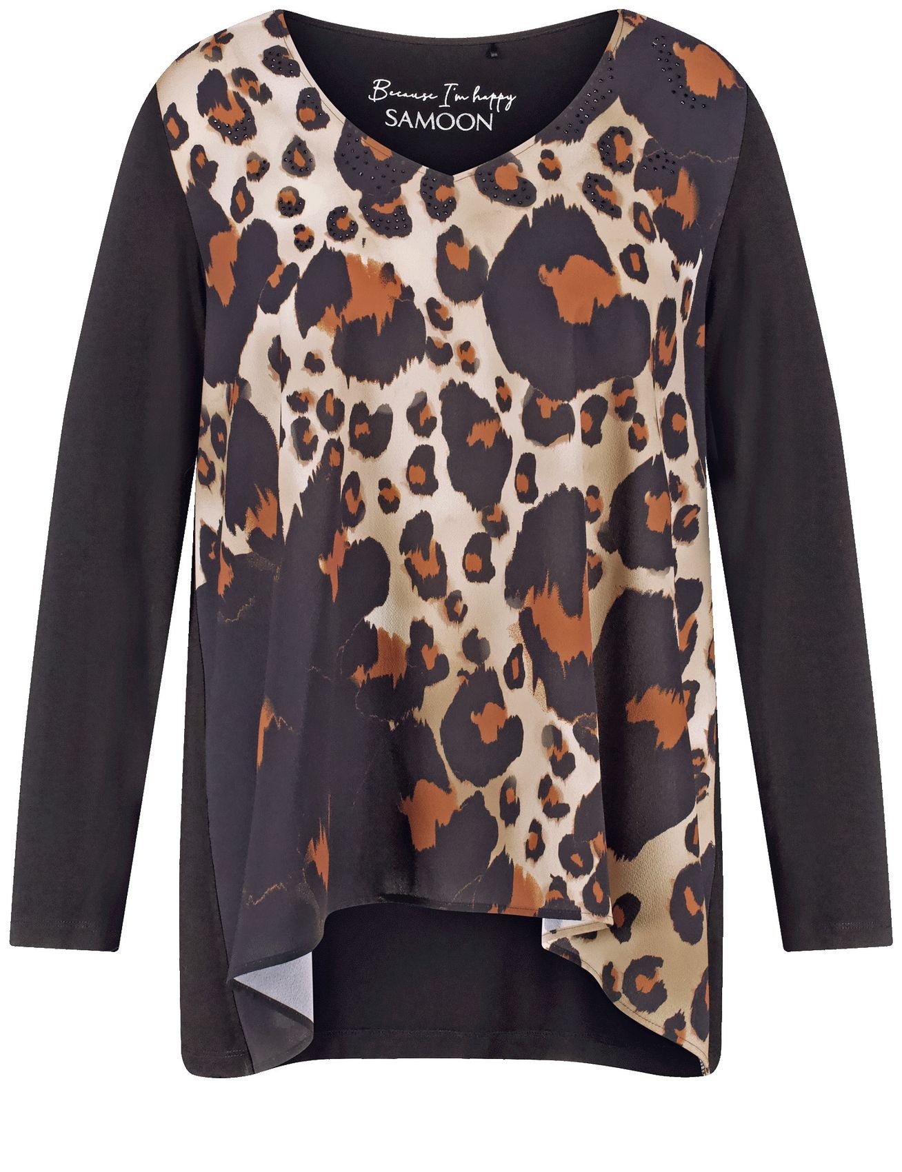 SAMOON Ausgestelltes Langarmshirt mit Leo-Print 48