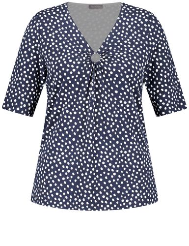 SAMOON Gepunktetes Halbarmshirt mit Zierring Default Title