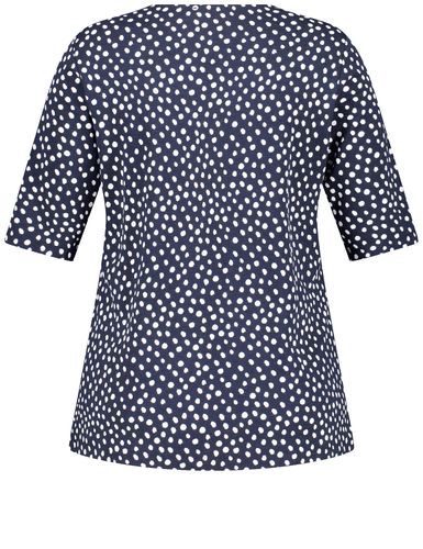 SAMOON Gepunktetes Halbarmshirt mit Zierring