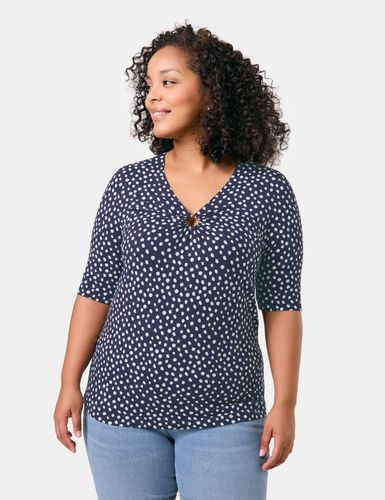 SAMOON Gepunktetes Halbarmshirt mit Zierring