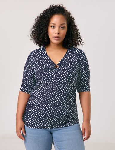 SAMOON Gepunktetes Halbarmshirt mit Zierring