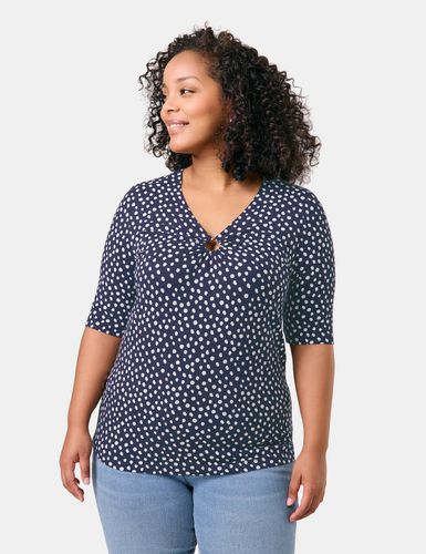 SAMOON Gepunktetes Halbarmshirt mit Zierring